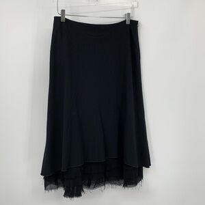 Elevenses Anthropologie a-line midi black skirt lace chiffon sunburst flare 6